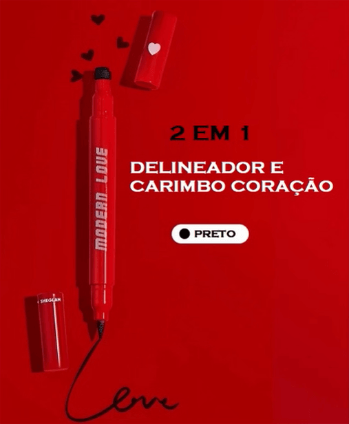 2 em 1 Delineador + Carimbo Coração - Alta fixação/ a prova d'água - Click Top Store